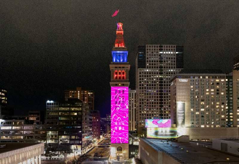 Evening Night Lights Denver Projection at Daniels & Fishers Tower