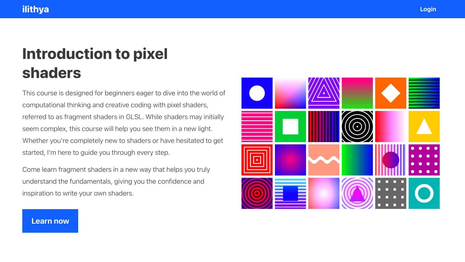 Introduction to pixel shaders course landing page by ilithya